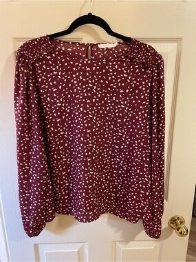 Lush Burgundy & White Printed Long-Sleeve Blouse